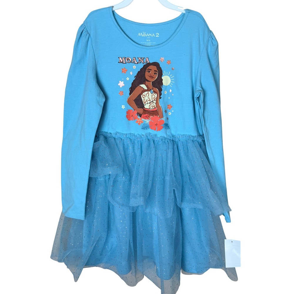 Disney Moana 2 Girls Blue Long Sleeve Tulle Tutu Dress Size 9/10